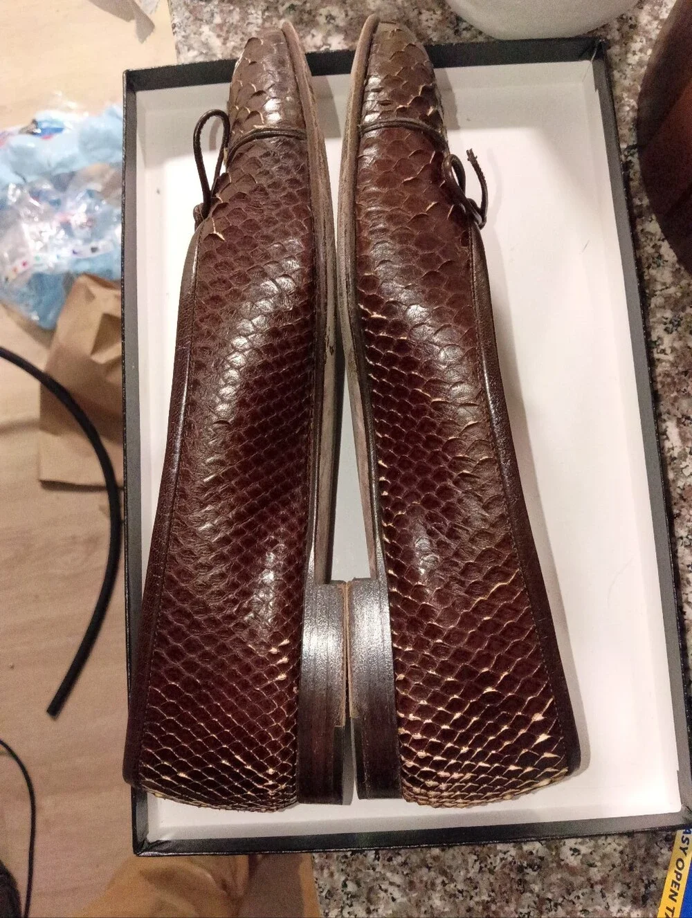 CHANEL Brown Python-Embossed Leather Ballet Flats - Picture 5 of 7